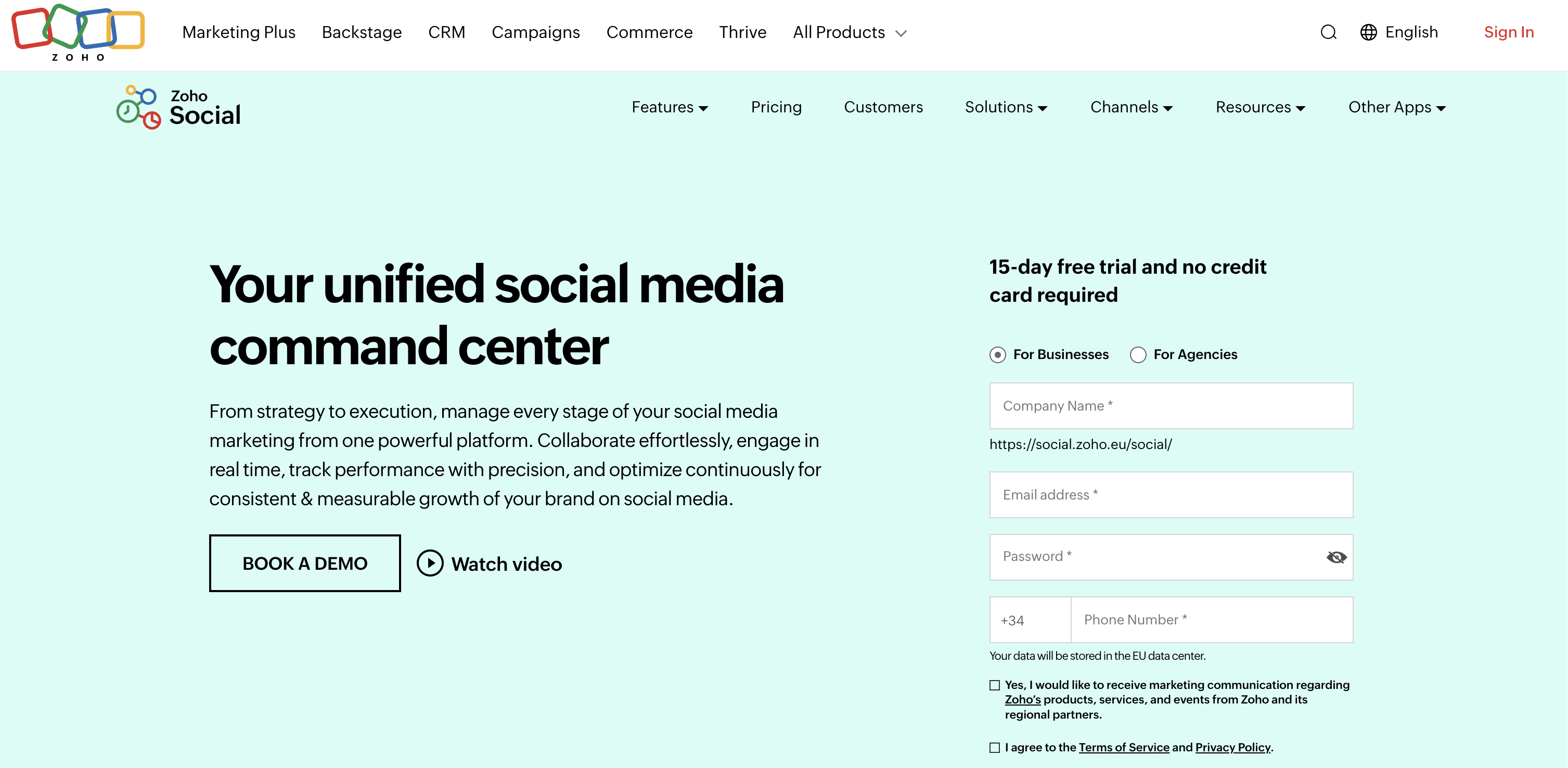 zoho social media scheduling tool
